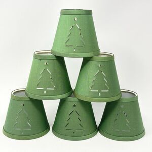 Set Of 6 Pierced Cutout Christmas Tree Green Chandelier Mini Lamp Shades 4.5"